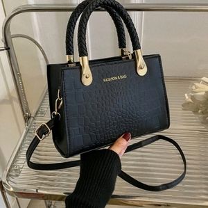 Mini letter graphic crocodile embossed square bag